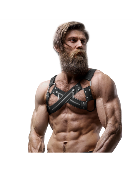 FETISH SUBMISSIVE ATTITUDE - ARNÉS BULLDOG AJUSTABLE NEOPRENO PECHO CRUZADO CON CREMALLERAS HOMBRE