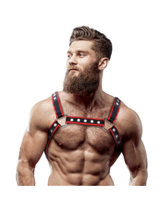 FETISH SUBMISSIVE ATTITUDE - ARNÉS BULLDOG ECOPIEL PECHO HOMBRE NEGRO/ROJO