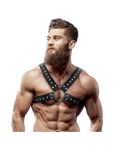 FETISH SUBMISSIVE ATTITUDE - ARNÉS ECOPIEL PECHO CRUZADO CON TACHUELAS HOMBRE