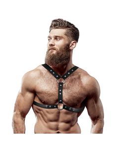FETISH SUBMISSIVE ATTITUDE - ARNÉS ECOPIEL PECHO CON DOBLE SUJECIÓN Y TACHUELAS HOMBRE